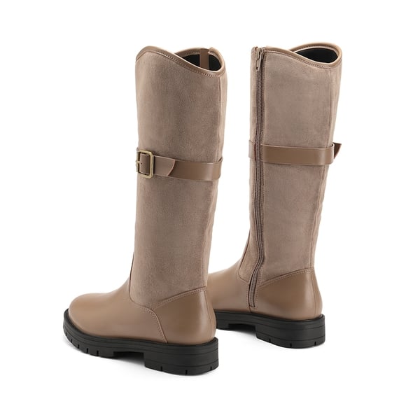 Kids Buckle Knee High Riding Boots - KHAKI - 4