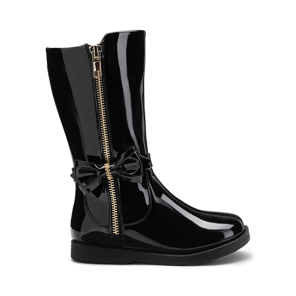 Bowknot Side Zipper Kids Riding Boots - BLACK PAT - 2