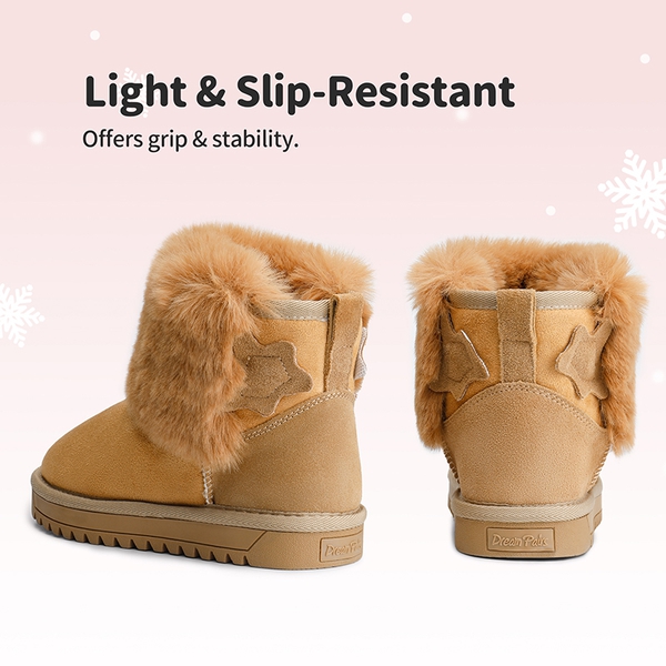 Kids Faux Fur Lined Ankle Snow Boots - TAN - 3