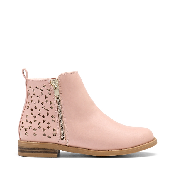 Kids Side Zipper Low Heel Ankle Boots - PINK PU - 2