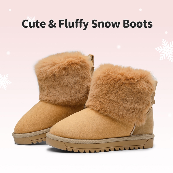 Kids Faux Fur Lined Ankle Snow Boots - TAN - 2