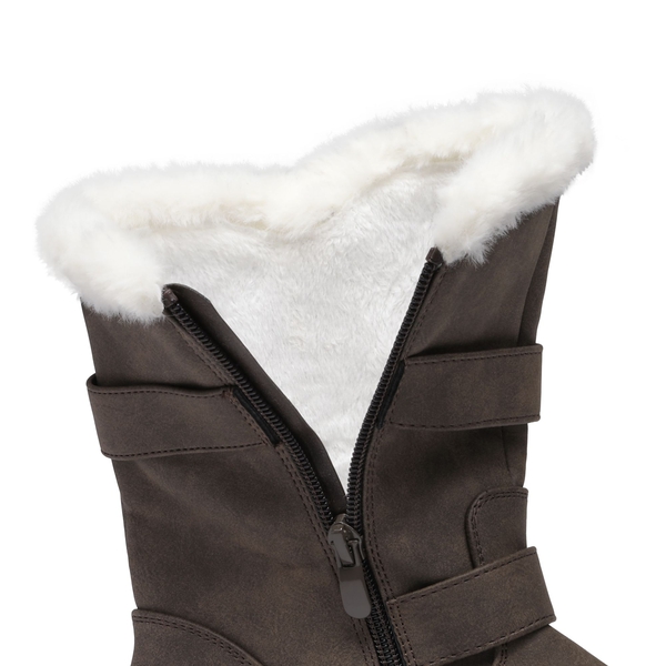 Black Leather Mid Calf Snow Boots - BROWN - 3