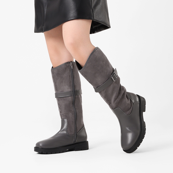 Kids Buckle Knee High Riding Boots - GRAY - 1