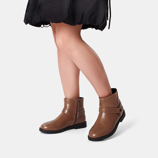 Kids Studded Detail Fashion Boots - BROWN - 1