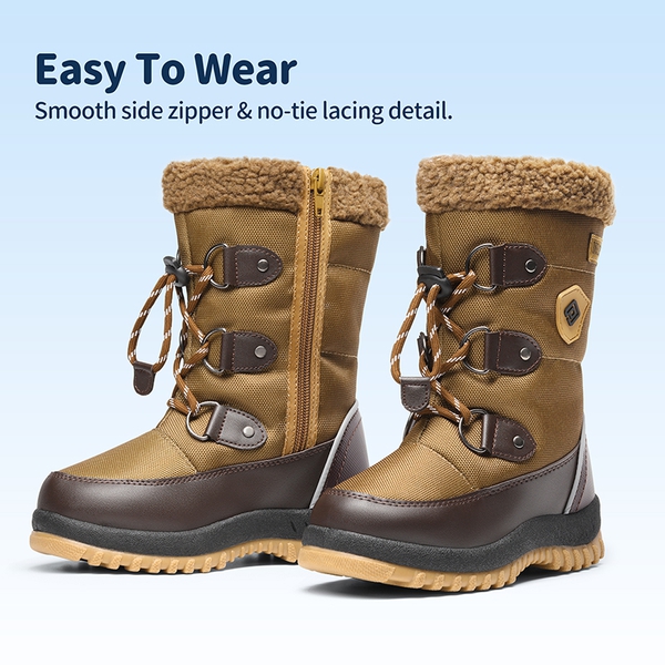 Slip Resistant Kids Fur Snow Boots - BROWN - 2