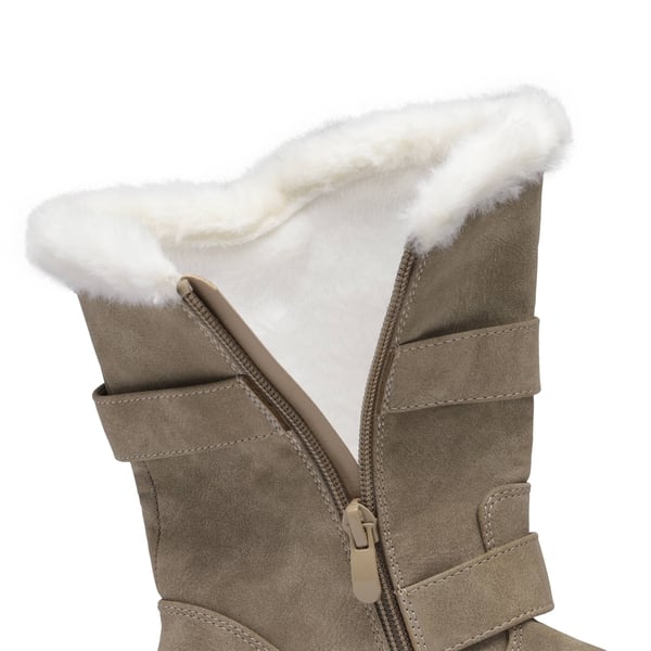 Black Leather Mid Calf Snow Boots - KHAKI - 3