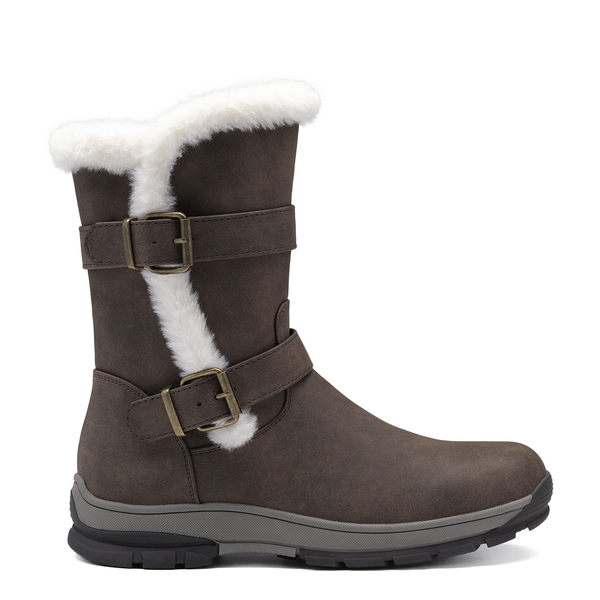 Black Leather Mid Calf Snow Boots - BROWN - 2