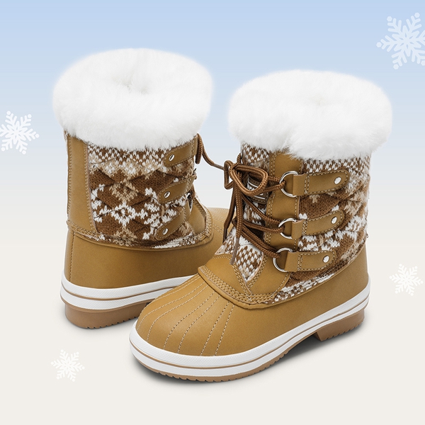 Kids Faux Fur Winter Snow Boots - TAN WHITE - 3