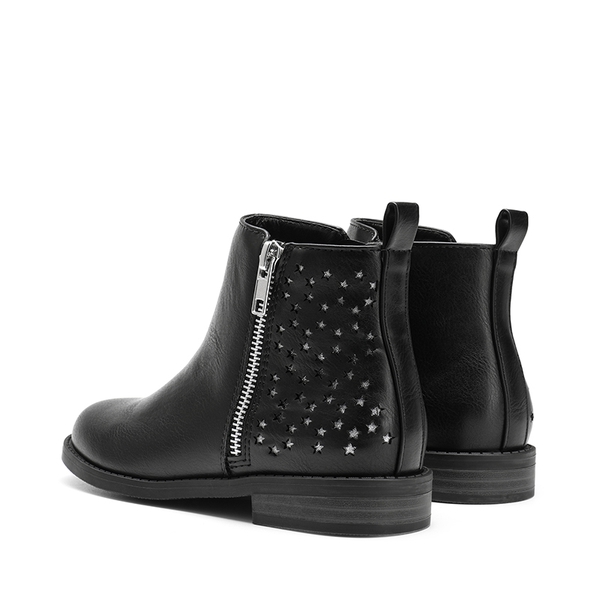 Kids Side Zipper Low Heel Ankle Boots - BLACK PU - 3