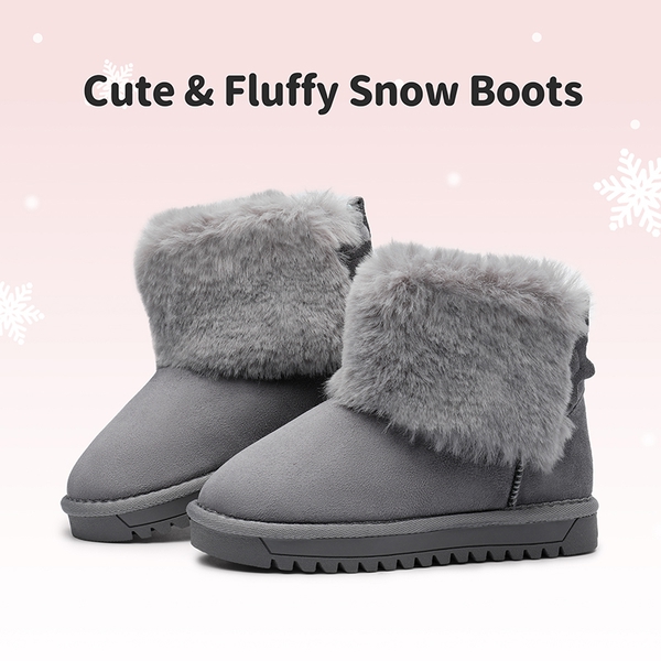 Kids Faux Fur Lined Ankle Snow Boots - GRAY - 2