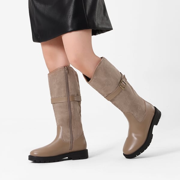 Kids Buckle Knee High Riding Boots - KHAKI - 1