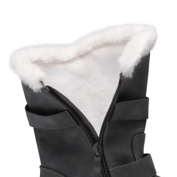Black Leather Mid Calf Snow Boots - GREY - 3