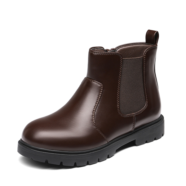 Side Zipper Kids Chelsea Boots - BROWN PU -  0