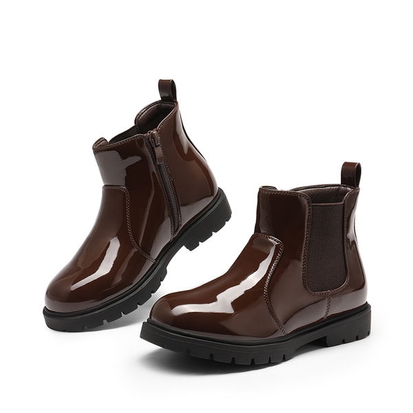 Side Zipper Kids Chelsea Boots - BROWN PAT - 3