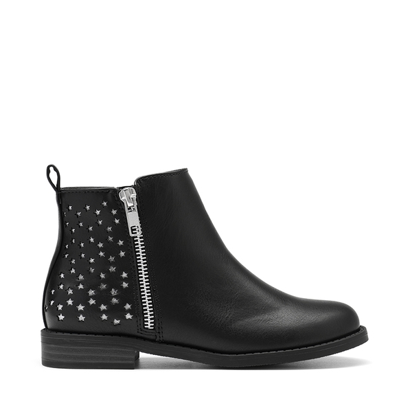 Kids Side Zipper Low Heel Ankle Boots - BLACK PU - 2