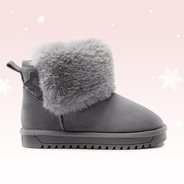 Kids Faux Fur Lined Ankle Snow Boots - GRAY - 1