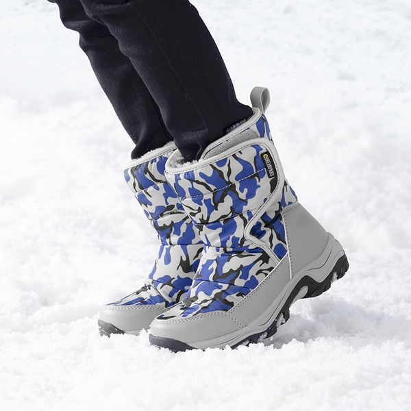 Kids Waterproof Faux Fur Snow Boots - CAMOUFLAGE BLUE - 1