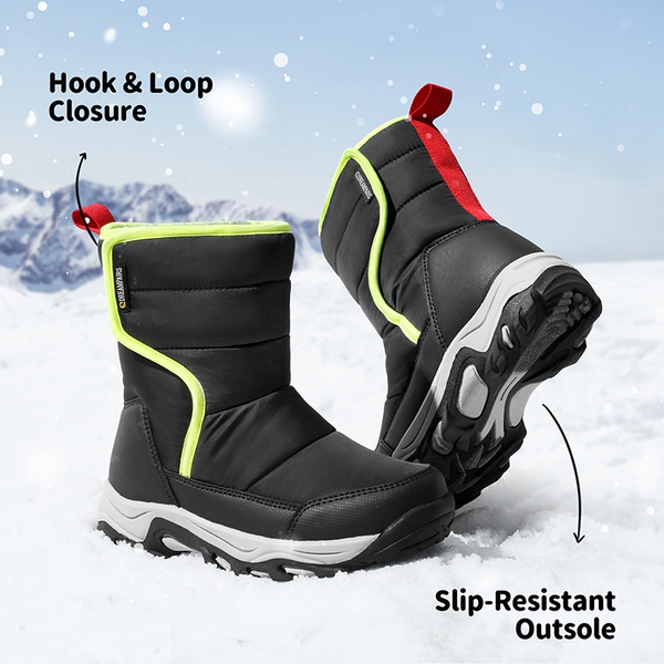 Kids Waterproof Faux Fur Snow Boots - BLACK - 4