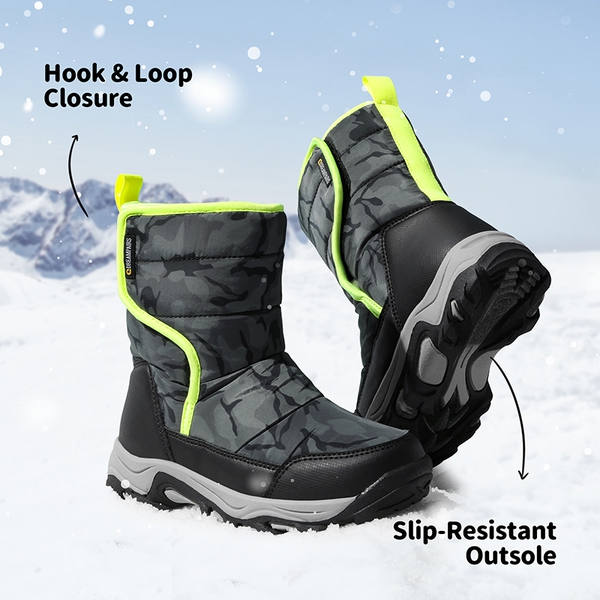 Kids Waterproof Faux Fur Snow Boots - CAMOUFLAGE GRAY - 4