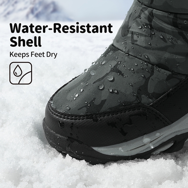 Kids Waterproof Faux Fur Snow Boots - CAMOUFLAGE GRAY - 3