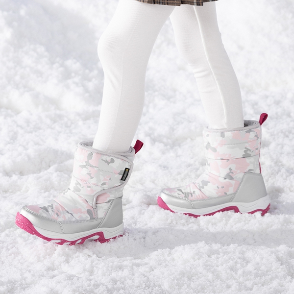 Kids Waterproof Faux Fur Snow Boots - GRAY WHITE RED - 1