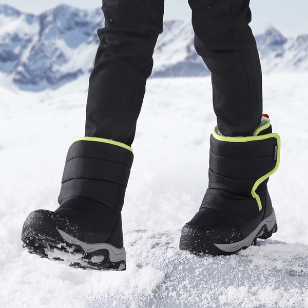 Kids Waterproof Faux Fur Snow Boots - BLACK - 1