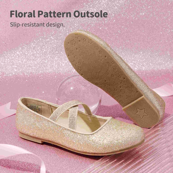 Girl's Elastic Strap Rhinestone Ballerina Flats - GOLD - 4