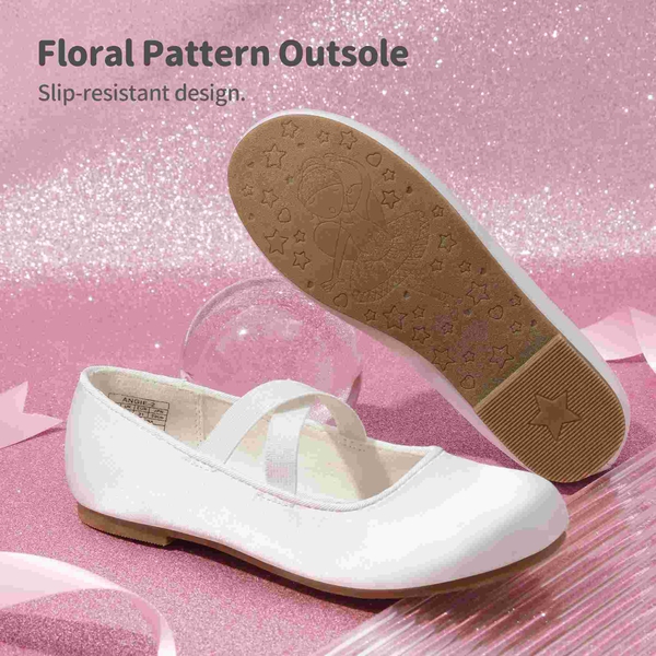 Girl's Elastic Strap Rhinestone Ballerina Flats - WHITE - 4