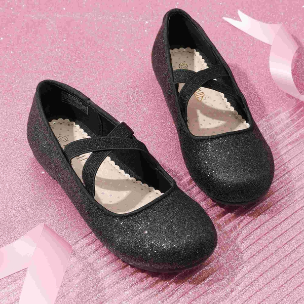 Girl's Elastic Strap Rhinestone Ballerina Flats - BLACK - 2