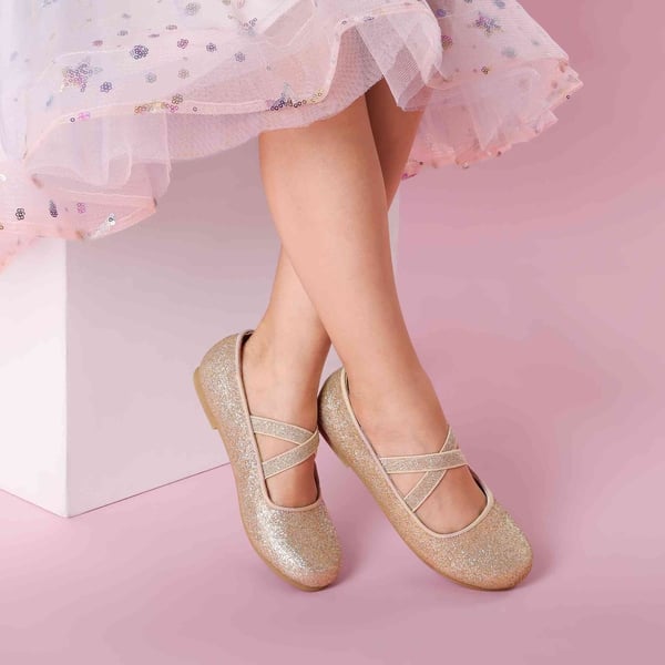 Girl's Elastic Strap Rhinestone Ballerina Flats - GOLD - 1