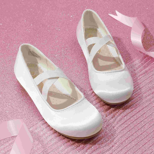 Girl's Elastic Strap Rhinestone Ballerina Flats - WHITE - 2