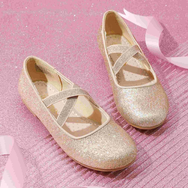 Girl's Elastic Strap Rhinestone Ballerina Flats - GOLD - 2
