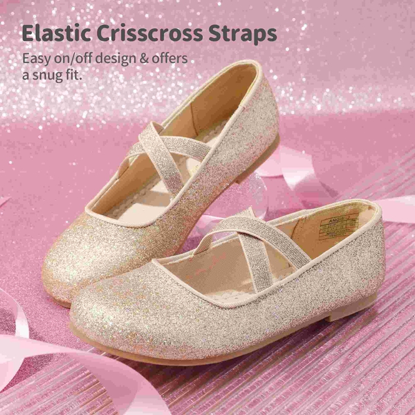 Girl's Elastic Strap Rhinestone Ballerina Flats - GOLD - 3