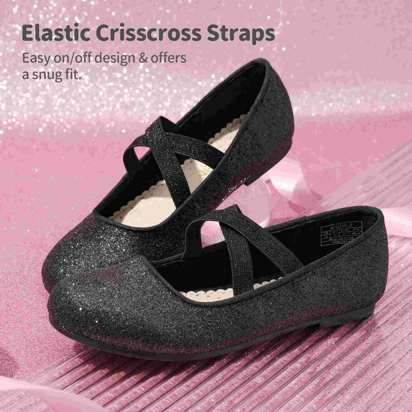 Girl's Elastic Strap Rhinestone Ballerina Flats - BLACK - 3