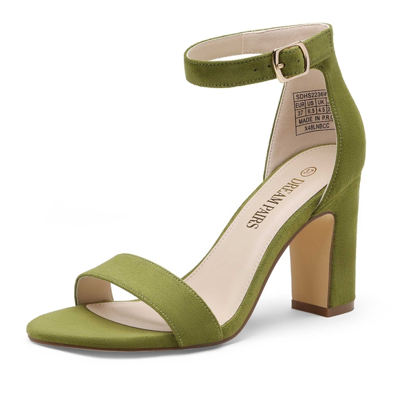 Square Toe Block Heel Sandals - GREEN SUEDE -  0