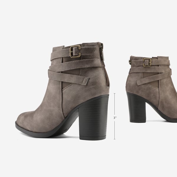 Stacked Mid Heel Chunky Ankle Booties - TAUPE - 1
