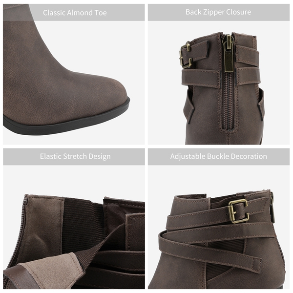 Stacked Mid Heel Chunky Ankle Booties - BROWN - 2