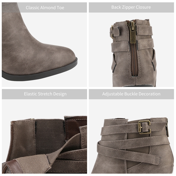 Stacked Mid Heel Chunky Ankle Booties - TAUPE - 2