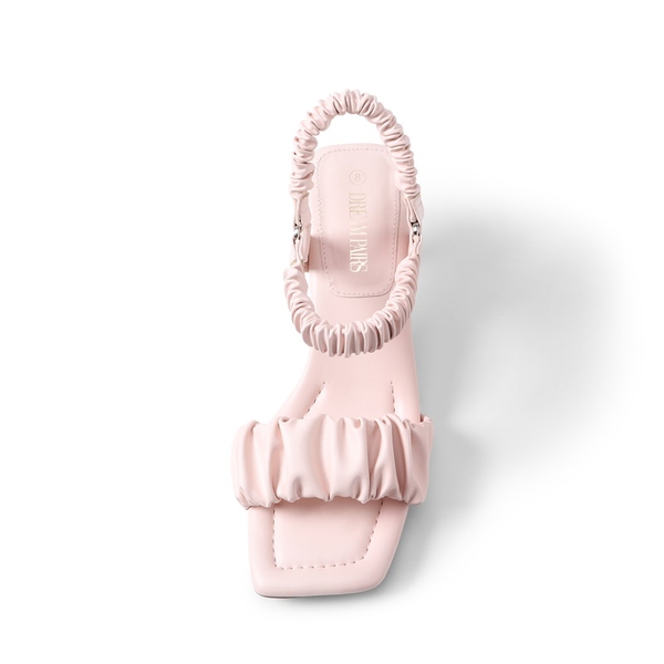 [Wonder Cloud] Aphrodite Ruched Square Toe Kitten Heel Sandals - PINK - 3