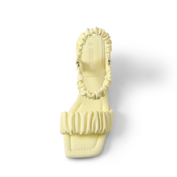 [Wonder Cloud] Aphrodite Ruched Square Toe Kitten Heel Sandals - YELLOW - 3
