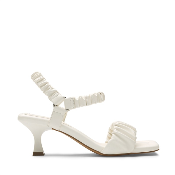 [Wonder Cloud] Aphrodite Ruched Square Toe Kitten Heel Sandals - WHITE - 2