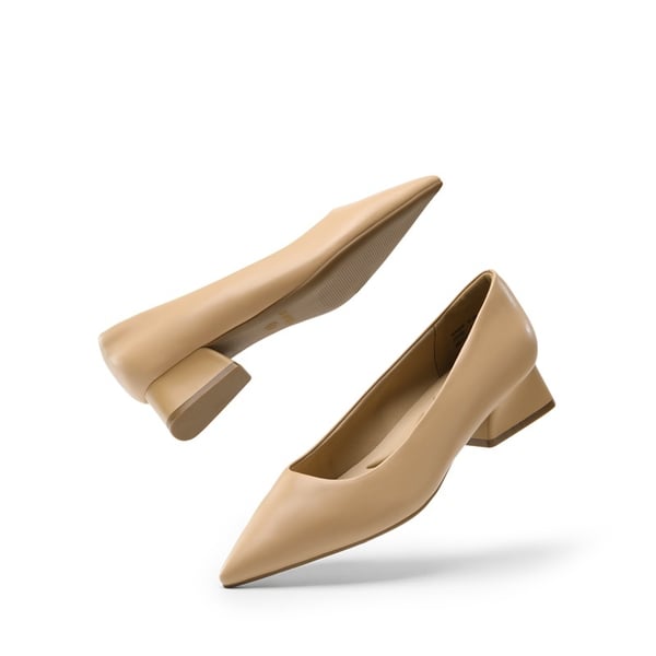 [Stand All Day Pumps] Adina Pointed Toe Low Heel Comfort Pumps - NUDE PU - 2