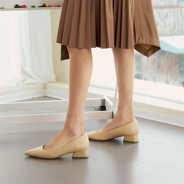 [Stand All Day Pumps] Adina Pointed Toe Low Heel Comfort Pumps - NUDE PU - 1