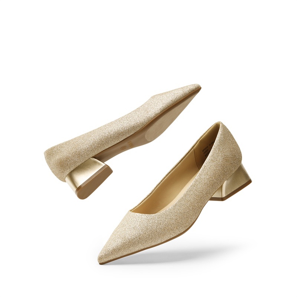 [Stand All Day Pumps] Adina Pointed Toe Low Heel Comfort Pumps - GOLD GLITTER - 2