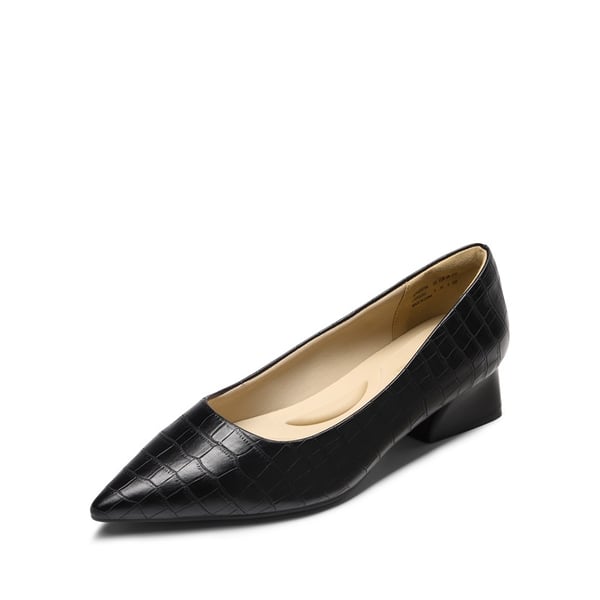 [Stand All Day Pumps] Adina Pointed Toe Low Heel Comfort Pumps - BLACK STONE -  0