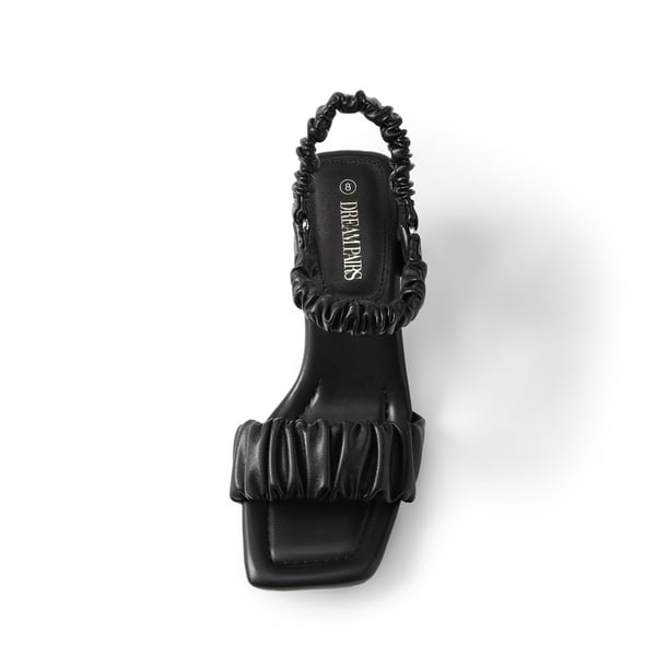 [Wonder Cloud] Aphrodite Ruched Square Toe Kitten Heel Sandals - BLACK - 3