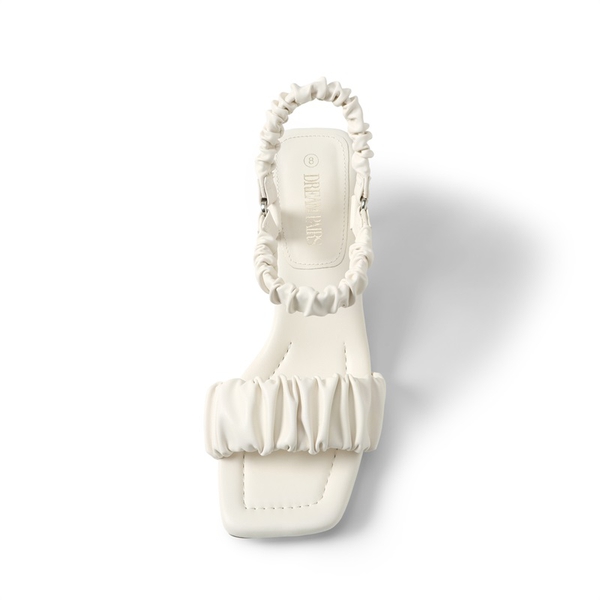 [Wonder Cloud] Aphrodite Ruched Square Toe Kitten Heel Sandals - WHITE - 3