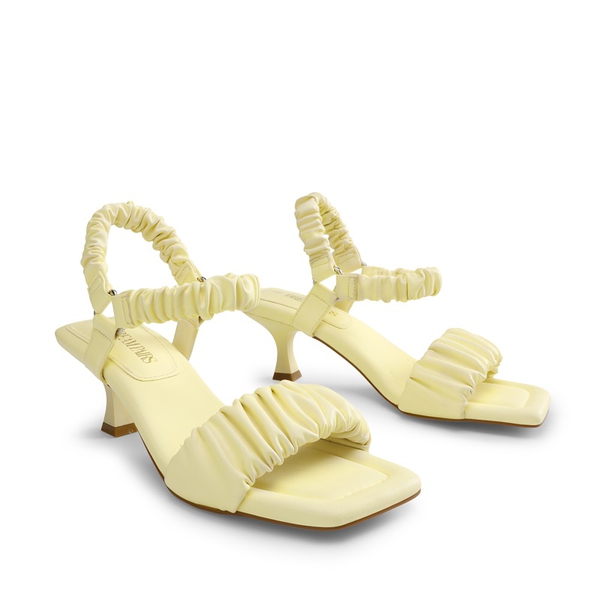 [Wonder Cloud] Aphrodite Ruched Square Toe Kitten Heel Sandals - YELLOW - 4