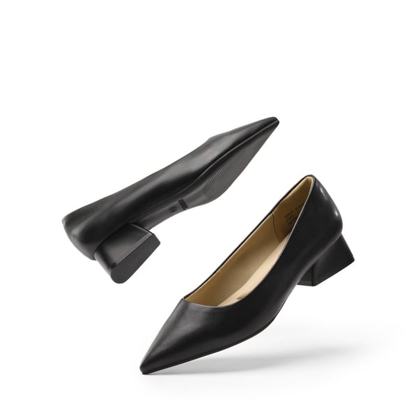 [Stand All Day Pumps] Adina Pointed Toe Low Heel Comfort Pumps - BLACK PU - 2