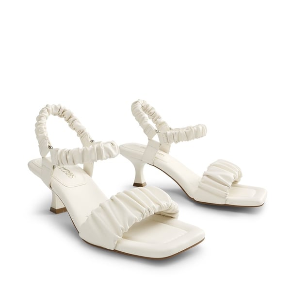 [Wonder Cloud] Aphrodite Ruched Square Toe Kitten Heel Sandals - WHITE - 4